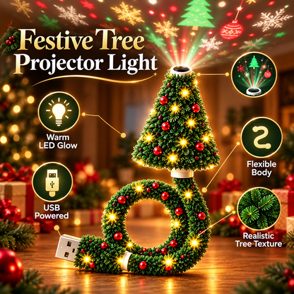 Christmas Tree Projection Night Light, Christmas Ceiling Projector USB Powered Hd Christmas Scene Projector, Plug-In Flexible Tree Lamp, 6 Magical Light Effects for Instant Holiday Magic