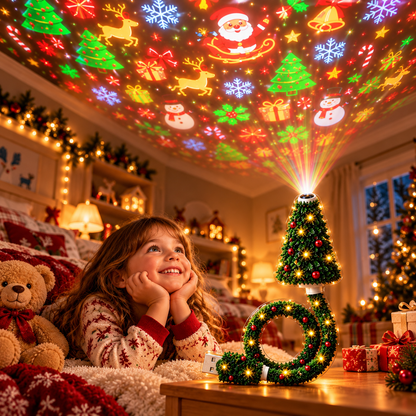 Christmas Tree Projection Night Light, Christmas Ceiling Projector USB Powered Hd Christmas Scene Projector, Plug-In Flexible Tree Lamp, 6 Magical Light Effects for Instant Holiday Magic